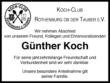Traueranzeige von Günther Koch von Rothenburg