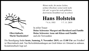 Traueranzeige von Hans Holstein von Neustadt/ Scheinfeld/ Uffenheim