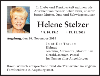 Traueranzeige von Helene Stelzer von Neustadt/ Scheinfeld/ Uffenheim