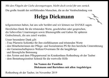 Traueranzeige von Helga Diekmann von Rothenburg