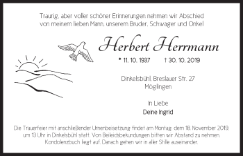 Traueranzeige von Herbert Herrmann von Dinkelsbühl/ Feuchtwangen