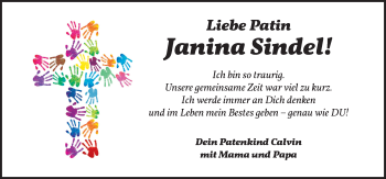 Traueranzeige von Janina Sindel von Dinkelsbühl/ Feuchtwangen