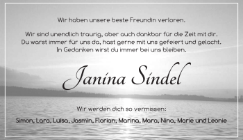 Traueranzeige von Janina Sindel von Dinkelsbühl/ Feuchtwangen