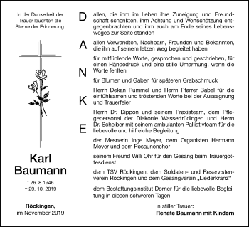 Traueranzeige von Karl Baumann von Dinkelsbühl/ Feuchtwangen