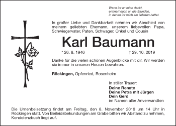 Traueranzeige von Karl Baumann von Dinkelsbühl/ Feuchtwangen