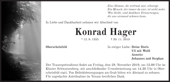 Traueranzeige von Konrad Hager von Neustadt/ Scheinfeld/ Uffenheim