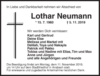 Traueranzeige von Lothar Neumann von Ansbach