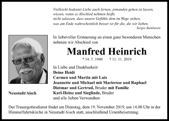 Traueranzeige von Manfred Heinrich von Neustadt/ Scheinfeld/ Uffenheim