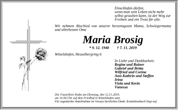 Traueranzeige von Maria Brosig von Dinkelsbühl/ Feuchtwangen