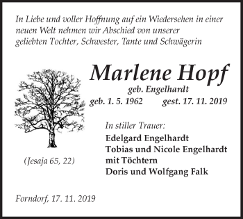 Traueranzeige von Marlene Hopf von Dinkelsbühl/ Feuchtwangen