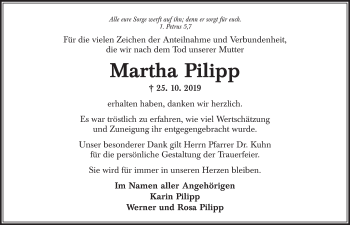 Traueranzeige von Martha Pilipp von Ansbach