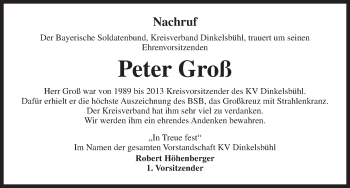 Traueranzeige von Peter Groß von Dinkelsbühl/ Feuchtwangen