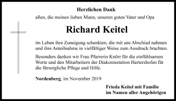 Traueranzeige von Richard Keitel von Rothenburg