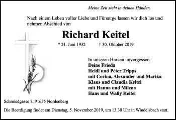 Traueranzeige von Richard Keitel von Rothenburg (Fränkischer Anzeiger)