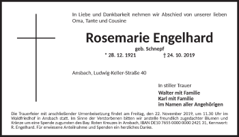 Traueranzeige von Rosemarie Engelhard von Ansbach