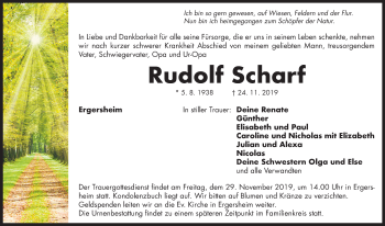 Traueranzeige von Rudolf Scharf von Neustadt/ Scheinfeld/ Uffenheim