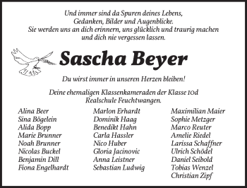 Traueranzeige von Sascha Beyer von Dinkelsbühl/ Feuchtwangen