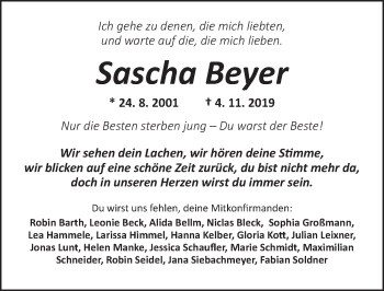 Traueranzeige von Sascha Beyer von Dinkelsbühl/ Feuchtwangen