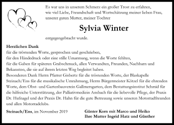 Traueranzeige von Sylvia Winter von Rothenburg