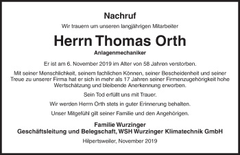 Traueranzeige von Thomas Orth von Dinkelsbühl/ Feuchtwangen