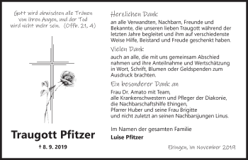 Traueranzeige von Traugott Pfitzer von Dinkelsbühl/ Feuchtwangen