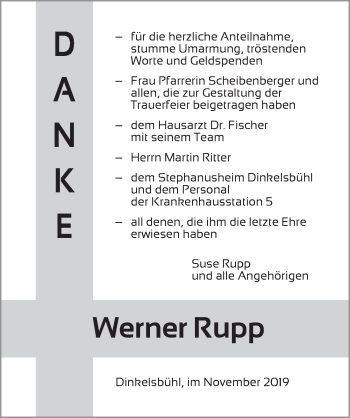 Traueranzeige von Werner Rupp von Dinkelsbühl/ Feuchtwangen