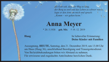 Traueranzeige von Anna Meyer von Neustadt/ Scheinfeld/ Uffenheim