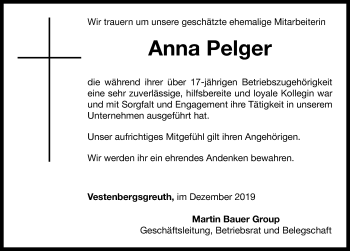 Traueranzeige von Anna Pelger von Neustadt/ Scheinfeld/ Uffenheim