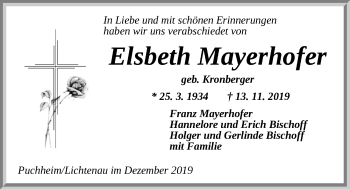 Traueranzeige von Elsbeth Mayerhofer von Ansbach