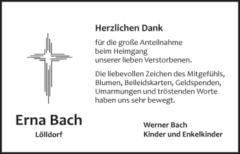 Traueranzeige von Erna Bach von Dinkelsbühl/ Feuchtwangen