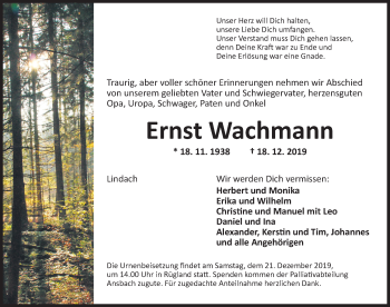 Traueranzeige von Ernst Wachmann von Ansbach