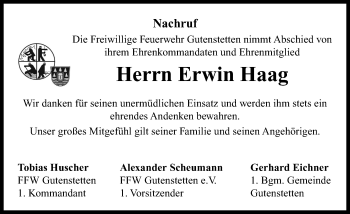 Traueranzeige von Erwin Haag von Neustadt/ Scheinfeld/ Uffenheim