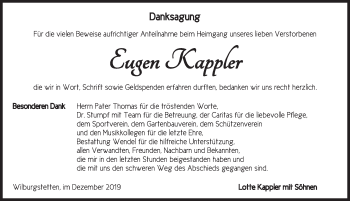 Traueranzeige von Eugen Kappler von Dinkelsbühl/ Feuchtwangen