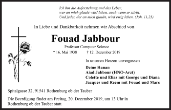Traueranzeige von Fouad Jabbour von Rothenburg