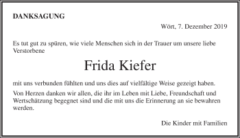 Traueranzeige von Frida Kiefer von Dinkelsbühl/ Feuchtwangen