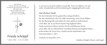Traueranzeige von Frieda Schöppl von Ansbach