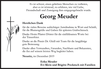 Traueranzeige von Georg Meuder von Rothenburg