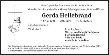 Traueranzeige von Gerda Hellebrand von Ansbach