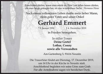 Traueranzeige von Gerhard Emmert von Rothenburg