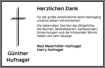 Traueranzeige von Günther Hufnagel von Dinkelsbühl/ Feuchtwangen