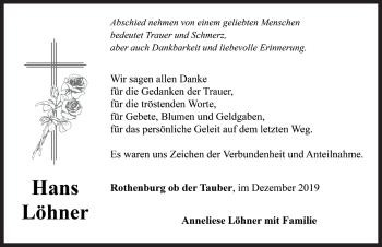 Traueranzeige von Hans Löhner von Rothenburg