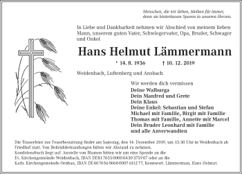 Traueranzeige von Hans Helmut Lämmermann von Ansbach