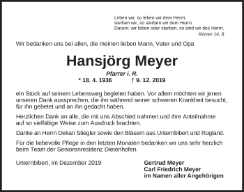 Traueranzeige von Hansjörg Meyer von Ansbach