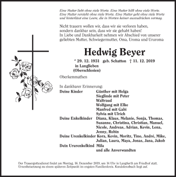 Traueranzeige von Hedwig Beyer von Dinkelsbühl/ Feuchtwangen