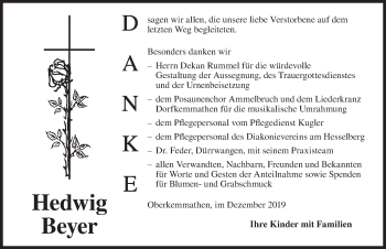 Traueranzeige von Hedwig Beyer von Dinkelsbühl/ Feuchtwangen