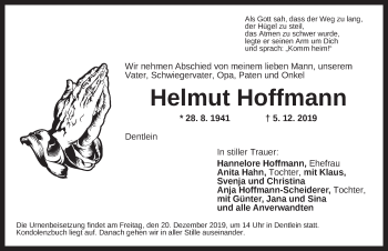 Traueranzeige von Helmut Hoffmann von Dinkelsbühl/ Feuchtwangen