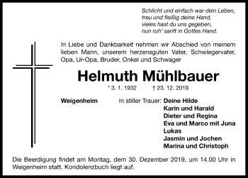 Traueranzeige von Helmuth Mühlbauer von Neustadt/ Scheinfeld/ Uffenheim