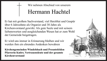 Traueranzeige von Hermann Hachtel von Rothenburg