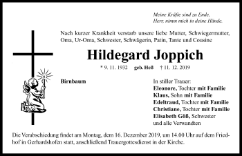 Traueranzeige von Hildegard Joppich von Neustadt/ Scheinfeld/ Uffenheim