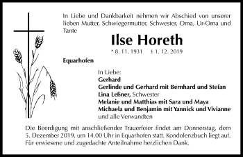 Traueranzeige von Ilse Horeth von Neustadt/ Scheinfeld/ Uffenheim